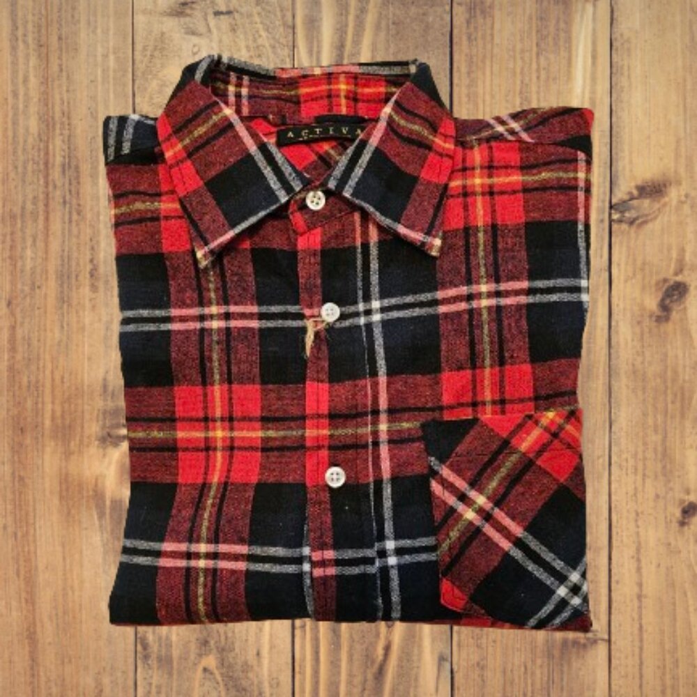 ACTIVA SPORTS INC MEN FLANNEL LONG SLEEVE CASUAL DRESS SHIRT - SIZE SMALL